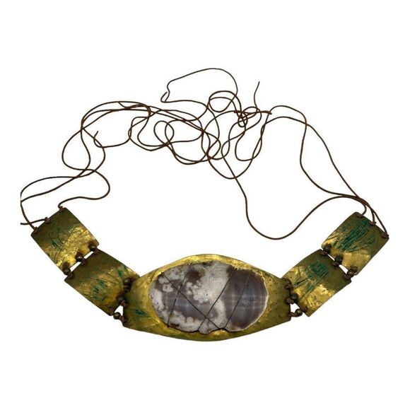 Statement Artisan  Hand Bade Brutalist Wide Panel Boho Metal Agate Belt Only - Picture 1 of 16